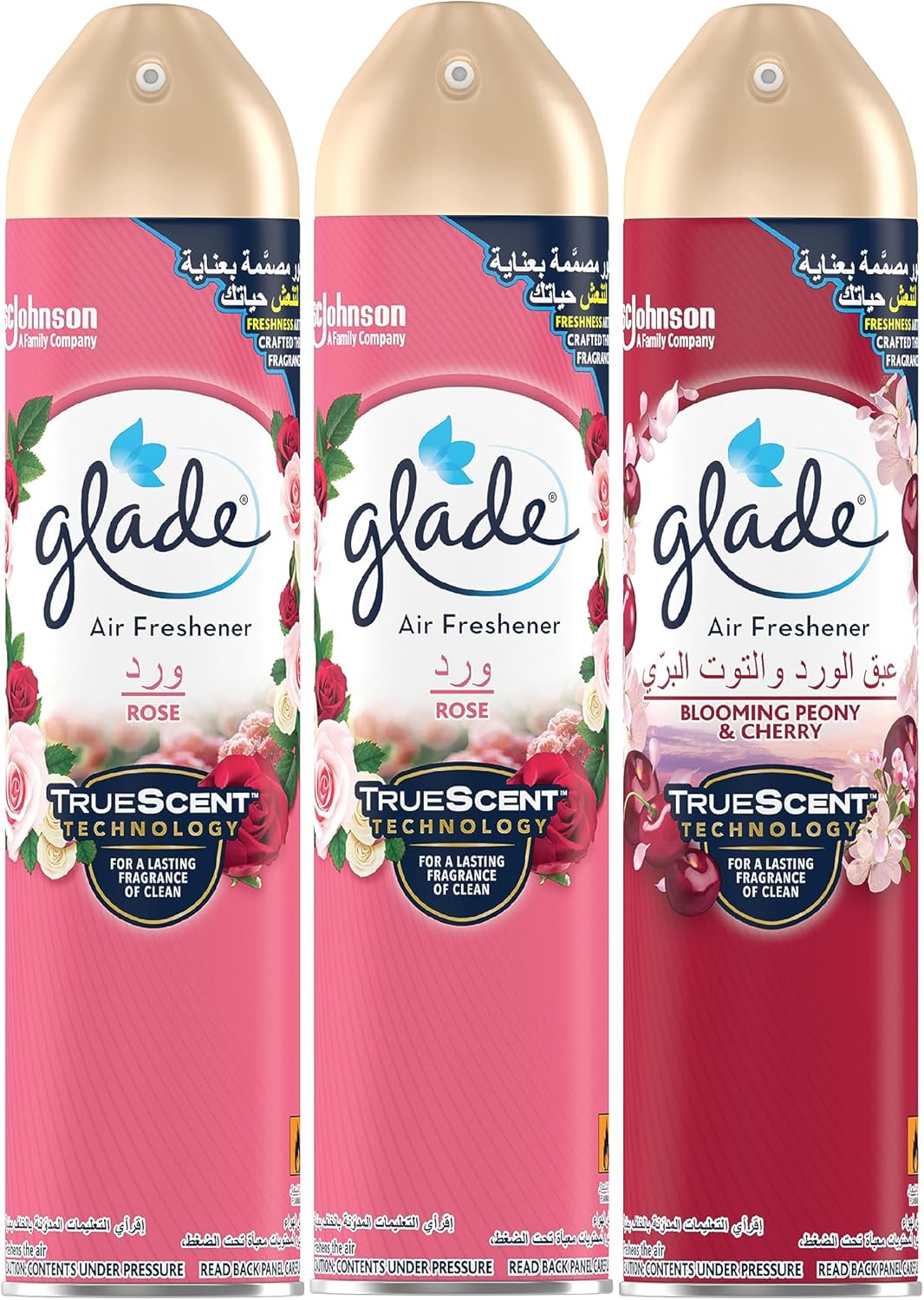 GLADE 3pcs Air Freshner(2pcs Rose 300ml, 1pc Blooming Peony & Cherry 300ml) - Al Kabayel Discount CentreGLADE 3pcs Air Freshner(2pcs Rose 300ml, 1pc Blooming Peony & Cherry 300ml)Home FragrancesGLADEAl Kabayel Discount Centre