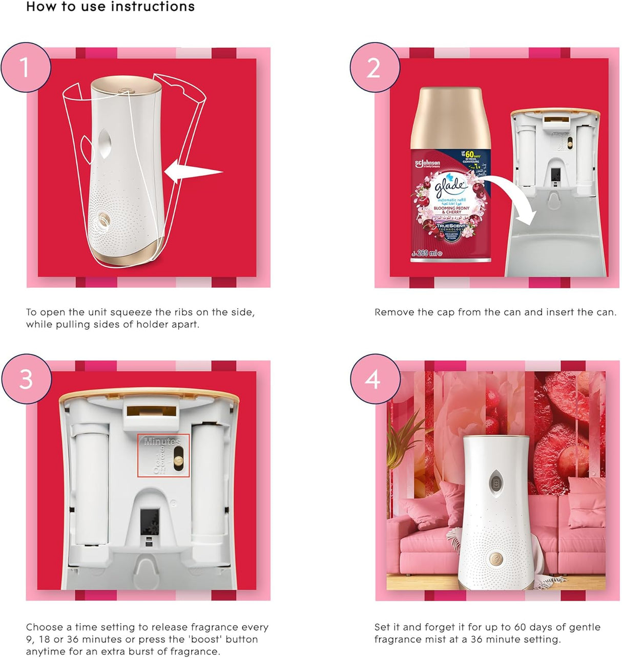 Glade Automatic Refill Blooming Peony & Cherry, 269ml - Al Kabayel Discount CentreGlade Automatic Refill Blooming Peony & Cherry, 269mlAir FreshenersSC JOHNSONAl Kabayel Discount Centre