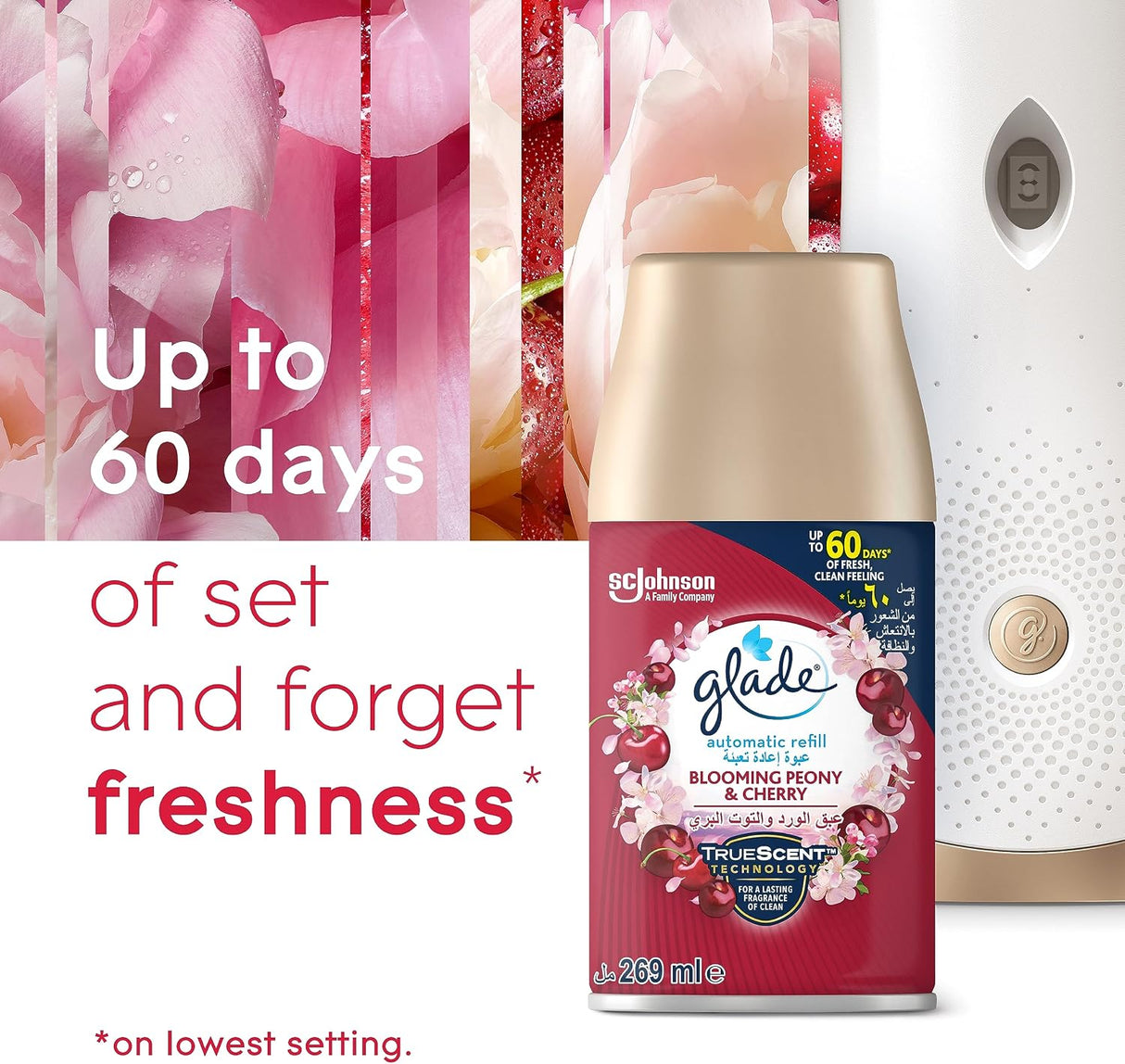 Glade Automatic Spray Holder With Blooming Peony & Cherry Air Freshener , 269ml - Al Kabayel Discount CentreGlade Automatic Spray Holder With Blooming Peony & Cherry Air Freshener , 269mlAir FreshenersSC JOHNSONAl Kabayel Discount Centre