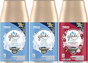 Glade Automatic Spray Refill 2 x Clean Linen & 1 x Blooming Peony & Cherry Air Freshener, For Up To 60 Days Of Automatic Freshness, 3 x 269ml - Al Kabayel Discount CentreGlade Automatic Spray Refill 2 x Clean Linen & 1 x Blooming Peony & Cherry Air Freshener, For Up To 60 Days Of Automatic Freshness, 3 x 269mlHome FragrancesGLADEAl Kabayel Discount Centre