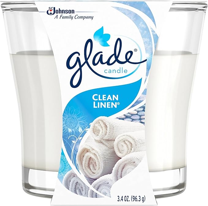 Glade Renewing Clean Linen Scented Candle, Fragrance Infused With Essential Oils, 3.4Oz - Al Kabayel Discount CentreGlade Renewing Clean Linen Scented Candle, Fragrance Infused With Essential Oils, 3.4OzHome FragrancesGLADEAl Kabayel Discount Centre