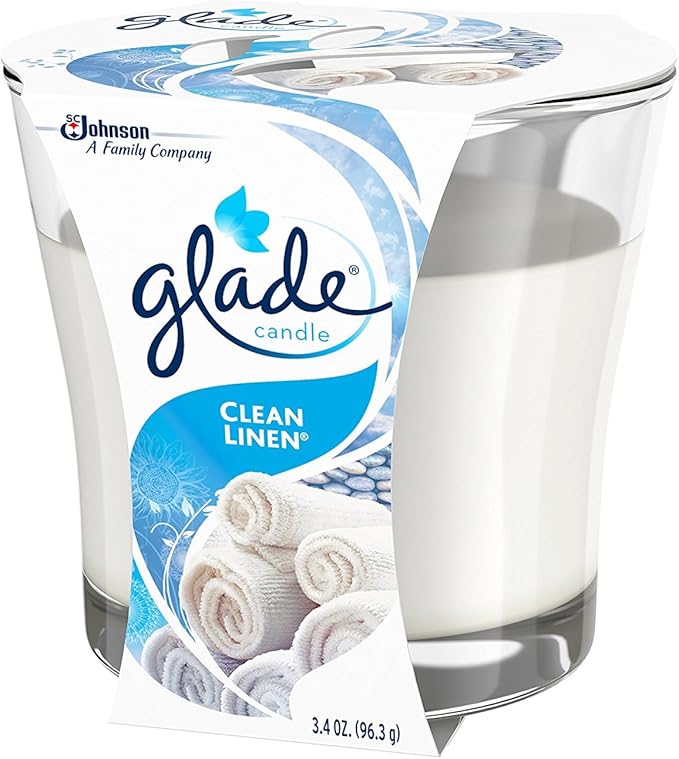 Glade Renewing Clean Linen Scented Candle, Fragrance Infused With Essential Oils, 3.4Oz - Al Kabayel Discount CentreGlade Renewing Clean Linen Scented Candle, Fragrance Infused With Essential Oils, 3.4OzHome FragrancesGLADEAl Kabayel Discount Centre