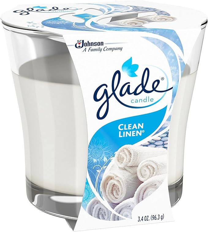 Glade Renewing Clean Linen Scented Candle, Fragrance Infused With Essential Oils, 3.4Oz - Al Kabayel Discount CentreGlade Renewing Clean Linen Scented Candle, Fragrance Infused With Essential Oils, 3.4OzHome FragrancesGLADEAl Kabayel Discount Centre