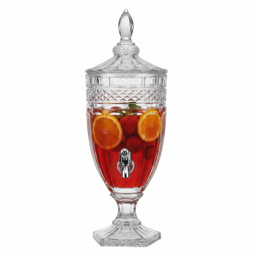Glass Beverage Dispenser 3L – Crystal Cut Design with Lid & Tap - Al Kabayel Discount CentreGlass Beverage Dispenser 3L – Crystal Cut Design with Lid & TapJugsAKDCAl Kabayel Discount Centre
