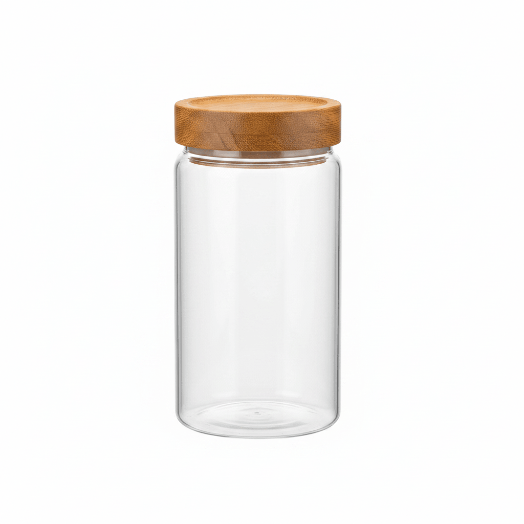 Glass Jar with Wooden Lid - 10×10 cm / 15×10 cm / 20×10 cm / 25×10 cm - Al Kabayel Discount CentreGlass Jar with Wooden Lid - 10×10 cm / 15×10 cm / 20×10 cm / 25×10 cmJars & Food SaversAKDCAl Kabayel Discount Centre