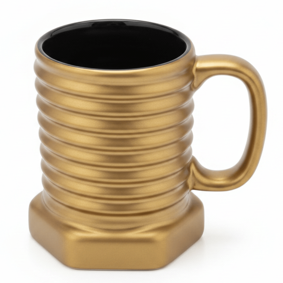Gold & Black Ribbed Ceramic Mug — 350ml | Luxury Hexagonal Design - Al Kabayel Discount CentreGold & Black Ribbed Ceramic Mug — 350ml | Luxury Hexagonal DesignMugsAKDCAl Kabayel Discount Centre