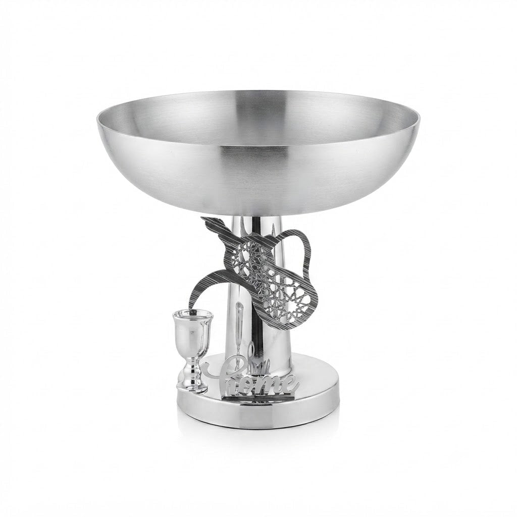 Gold Metal Footed Serving Bowl With Arabic Dallah & Oud Design – 28×32 cm - Al Kabayel Discount CentreGold Metal Footed Serving Bowl With Arabic Dallah & Oud Design – 28×32 cmBowlsAKDCAl Kabayel Discount Centre
