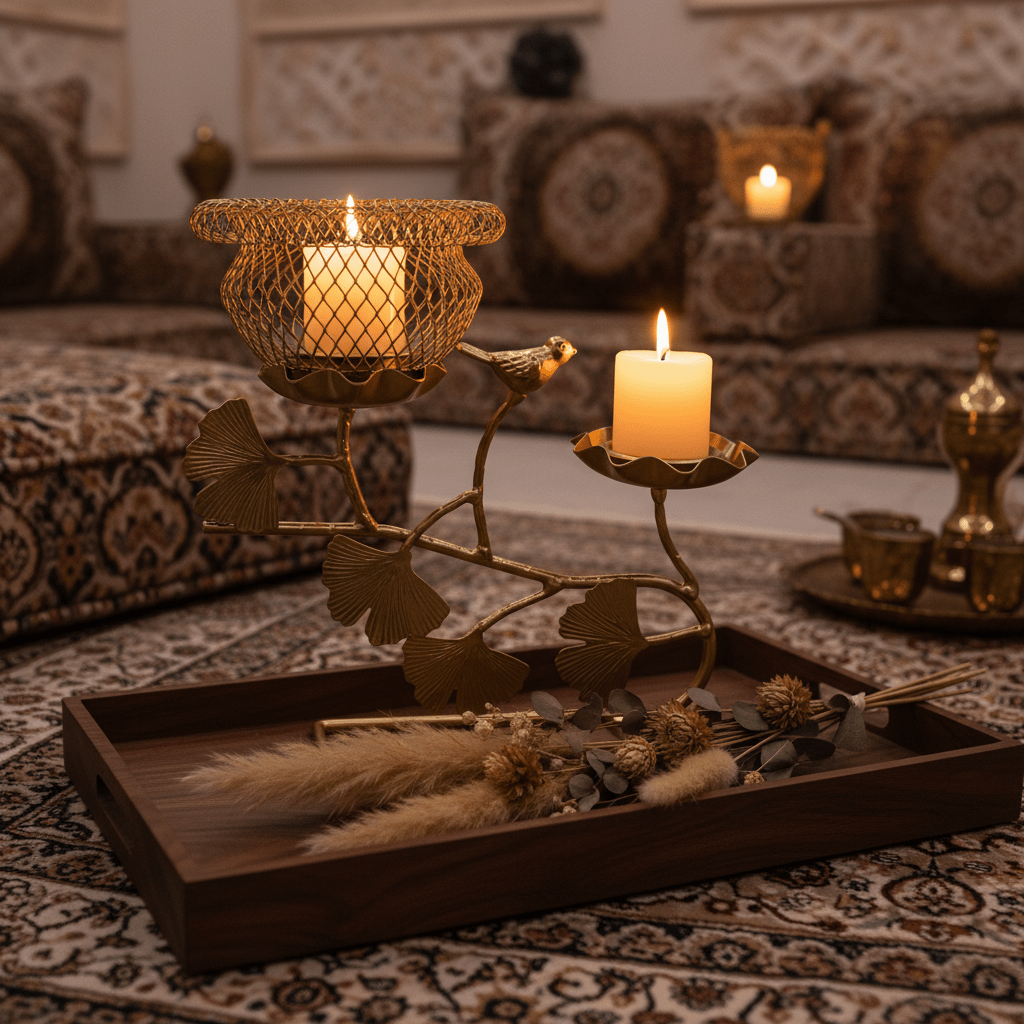 Golden Bird Nest Candle Holder | Dual Tealight Stand | Ginkgo Leaf Design | 22×20cm - Al Kabayel Discount CentreGolden Bird Nest Candle Holder | Dual Tealight Stand | Ginkgo Leaf Design | 22×20cmHome DécorAKDCAl Kabayel Discount Centre