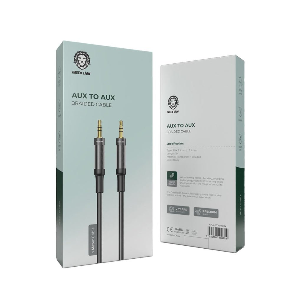 GREEN LION AUX to AUX Braided Cable 1meter - Black - Al Kabayel Discount CentreGREEN LION AUX to AUX Braided Cable 1meter - BlackCords & AdaptersGREEN LIONAl Kabayel Discount Centre