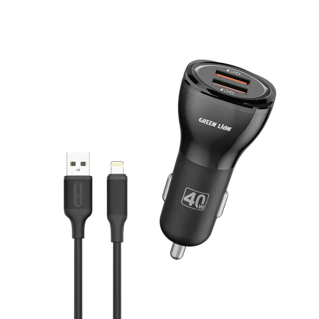 GREEN LION Dual Port Car Charger 40W + USB - A to Lightning Cable, 1meter Length - Al Kabayel Discount CentreGREEN LION Dual Port Car Charger 40W + USB - A to Lightning Cable, 1meter LengthCords & AdaptersGREEN LIONAl Kabayel Discount Centre