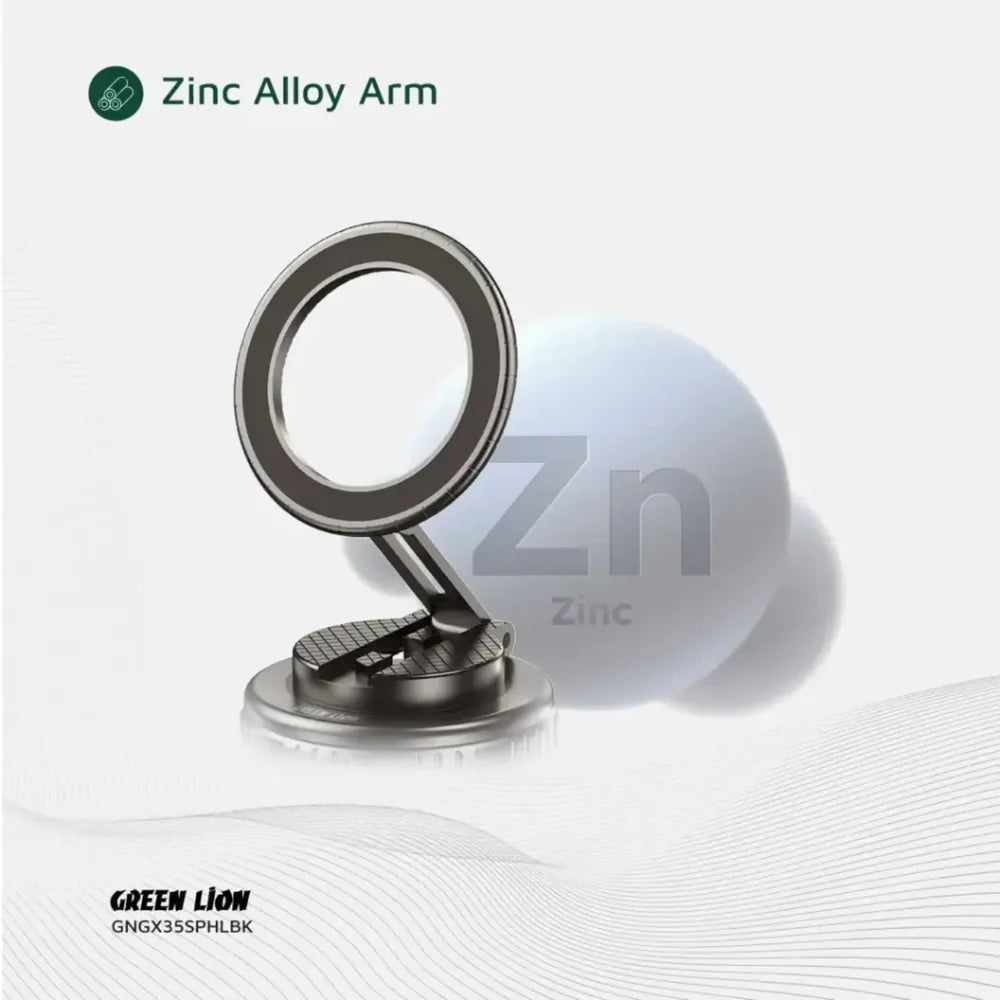 Green Lion GX - 35 Suction Phone Holder with 360 Rotation, Upgraded Magnetic Force, Zinc Alloy Arm, Compatible with MagSafe Strong Suction, Foldable Design, 3 - Axis Adjustment - Black - Al Kabayel Discount CentreGreen Lion GX - 35 Suction Phone Holder with 360 Rotation, Upgraded Magnetic Force, Zinc Alloy Arm, Compatible with MagSafe Strong Suction, Foldable Design, 3 - Axis Adjustment - BlackMobile AccessoriesGREEN LIONAl Kabayel Discount Centre
