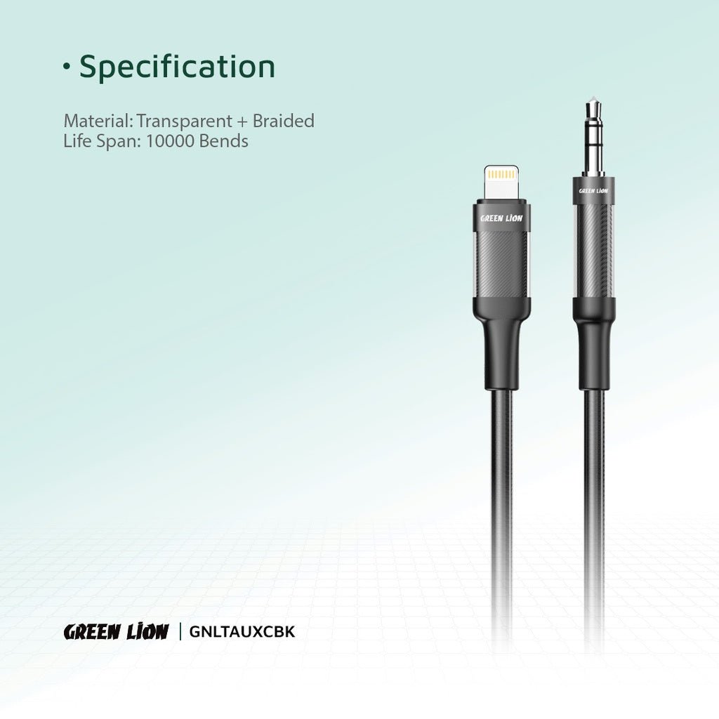 GREEN LION Lightning to AUX Braided 1meter Cable - Black - Al Kabayel Discount CentreGREEN LION Lightning to AUX Braided 1meter Cable - BlackCords & AdaptersGREEN LIONAl Kabayel Discount Centre