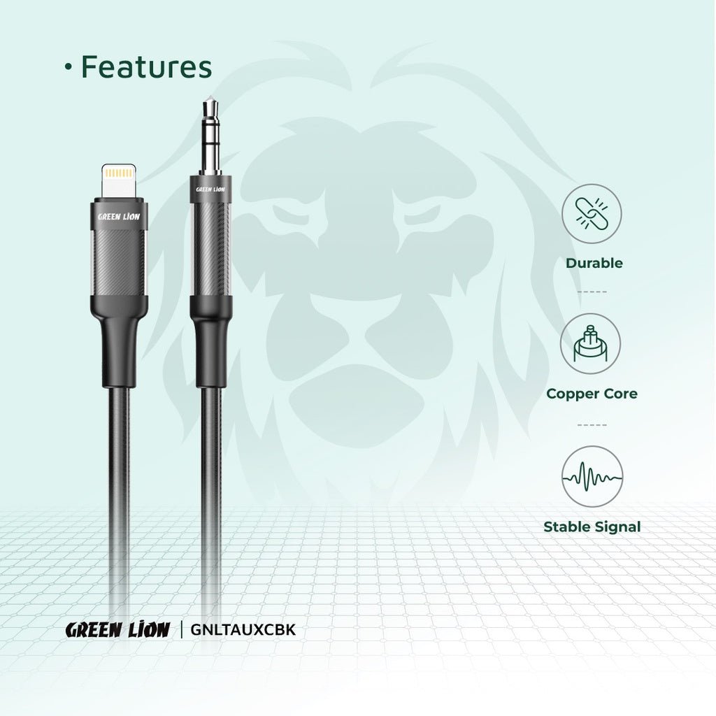 GREEN LION Lightning to AUX Braided 1meter Cable - Black - Al Kabayel Discount CentreGREEN LION Lightning to AUX Braided 1meter Cable - BlackCords & AdaptersGREEN LIONAl Kabayel Discount Centre
