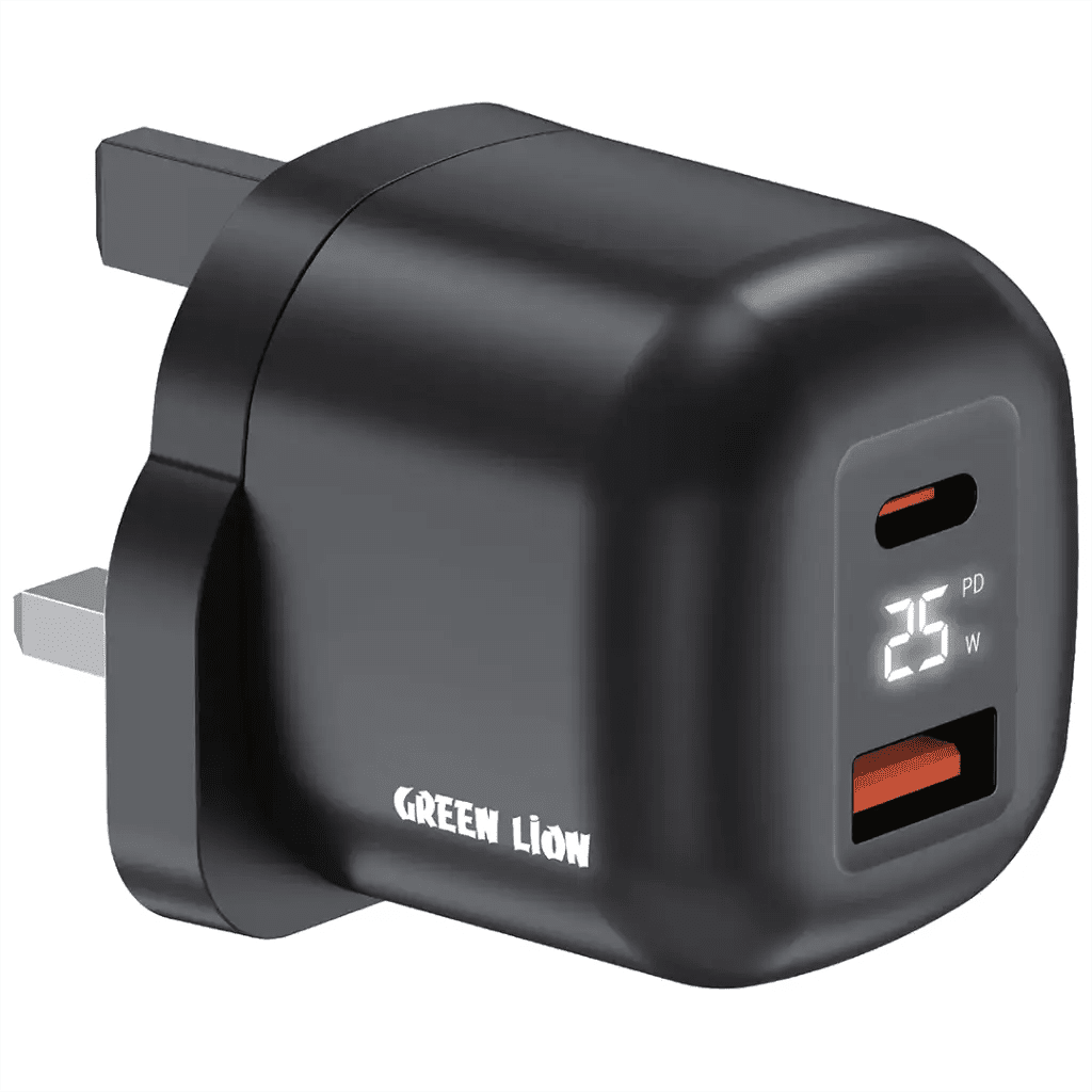 Green Lion Q - Series Uk Plug Gan Charger Usb - C&A Port Pd25W+ Qc3.0 with Real Time Display - Black - Al Kabayel Discount CentreGreen Lion Q - Series Uk Plug Gan Charger Usb - C&A Port Pd25W+ Qc3.0 with Real Time Display - BlackCords & AdaptersGREEN LIONAl Kabayel Discount Centre