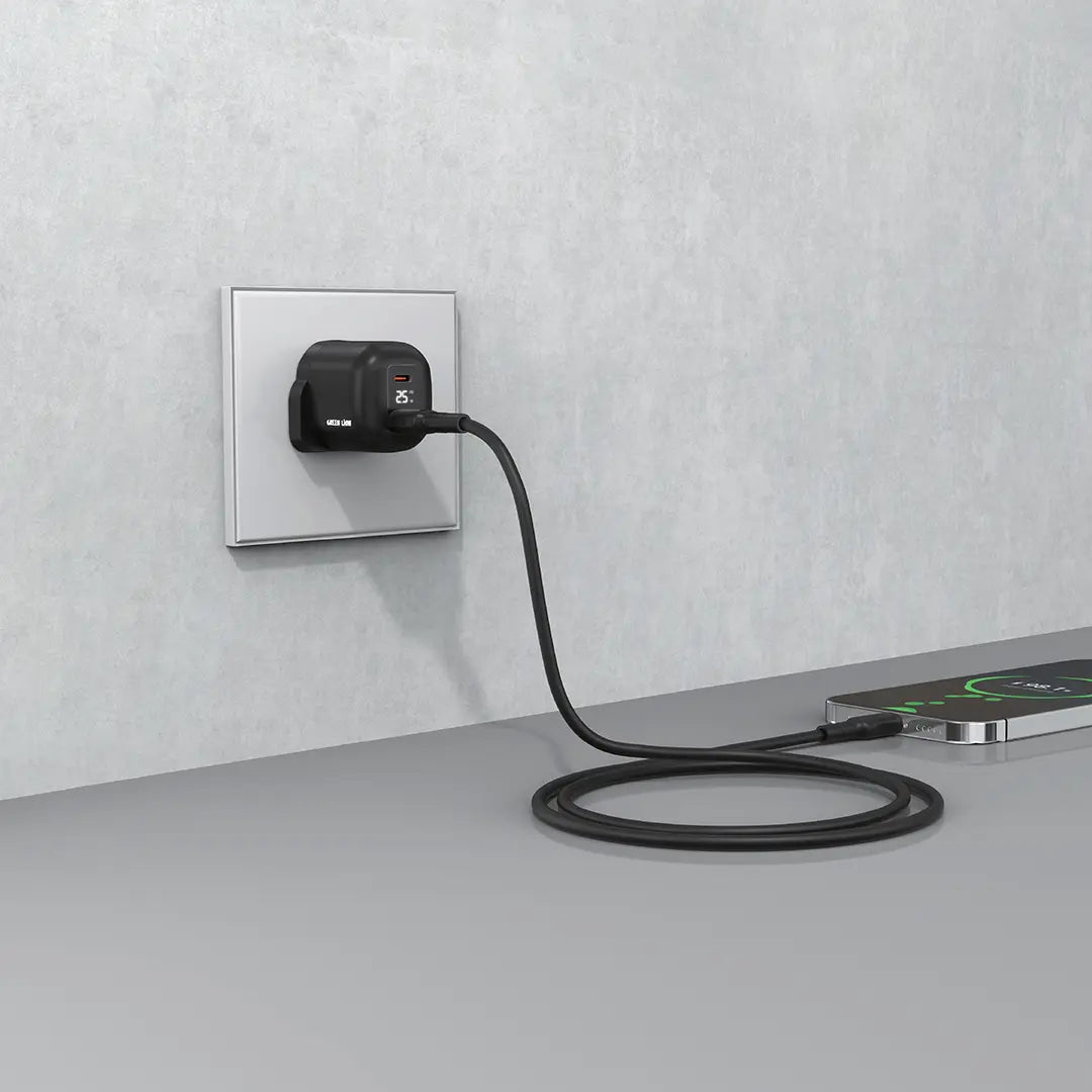 Green Lion Q - Series Uk Plug Gan Charger Usb - C&A Port Pd25W+ Qc3.0 with Real Time Display - Black - Al Kabayel Discount CentreGreen Lion Q - Series Uk Plug Gan Charger Usb - C&A Port Pd25W+ Qc3.0 with Real Time Display - BlackCords & AdaptersGREEN LIONAl Kabayel Discount Centre