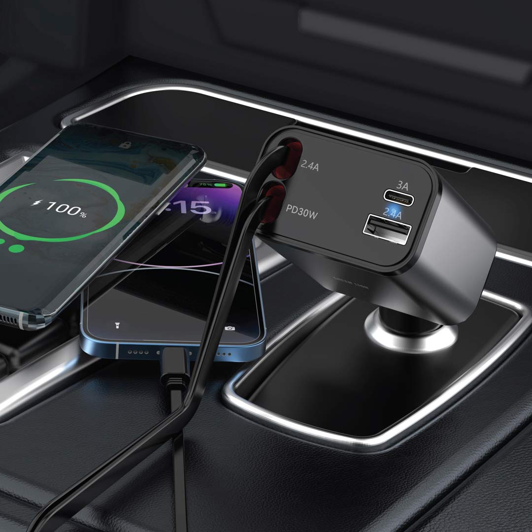 Green Lion Retractable 50W Car Charger, 30W Max USB - C Cable Output, 80cm Cable Length, Digital Display, 180° Adjustable Angle, Compact Design for Flexible In - Car Charging - Al Kabayel Discount CentreGreen Lion Retractable 50W Car Charger, 30W Max USB - C Cable Output, 80cm Cable Length, Digital Display, 180° Adjustable Angle, Compact Design for Flexible In - Car ChargingCords & AdaptersGREEN LIONAl Kabayel Discount Centre
