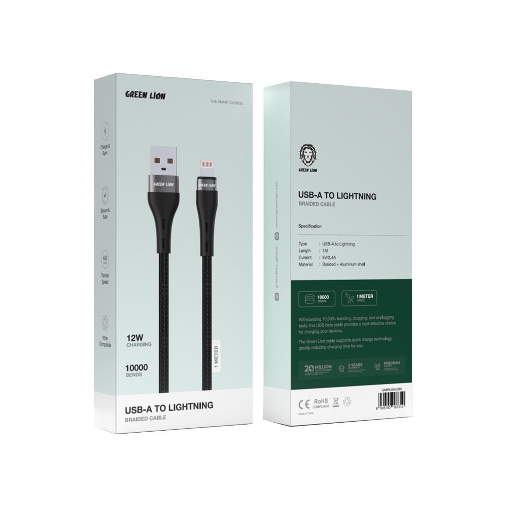 GREEN LION USB - A to Lightning Braided 1meter Cable - Black - Al Kabayel Discount CentreGREEN LION USB - A to Lightning Braided 1meter Cable - BlackCords & AdaptersGREEN LIONAl Kabayel Discount Centre