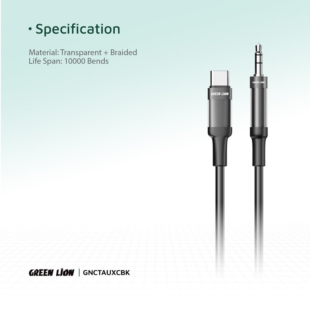 Green Lion USB - C to AUX Braided Cable 1M, Stable Signal, Durable Material, Copper Core, 10000 Bends Life Span, Wide Compatibility, Secure & Reliable - Black - Al Kabayel Discount CentreGreen Lion USB - C to AUX Braided Cable 1M, Stable Signal, Durable Material, Copper Core, 10000 Bends Life Span, Wide Compatibility, Secure & Reliable - BlackCords & AdaptersGREEN LIONAl Kabayel Discount Centre