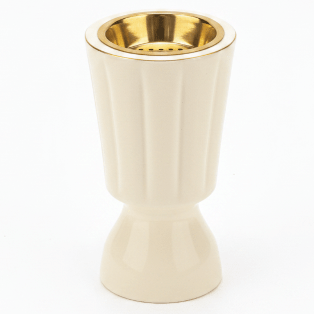 Hamid Ceramic Incense Burner | Ribbed Hourglass Design with Gold Insert | 17cm | Off-White & Beige - Al Kabayel Discount CentreHamid Ceramic Incense Burner | Ribbed Hourglass Design with Gold Insert | 17cm | Off-White & BeigeIncense BurnerHAMIDAl Kabayel Discount Centre