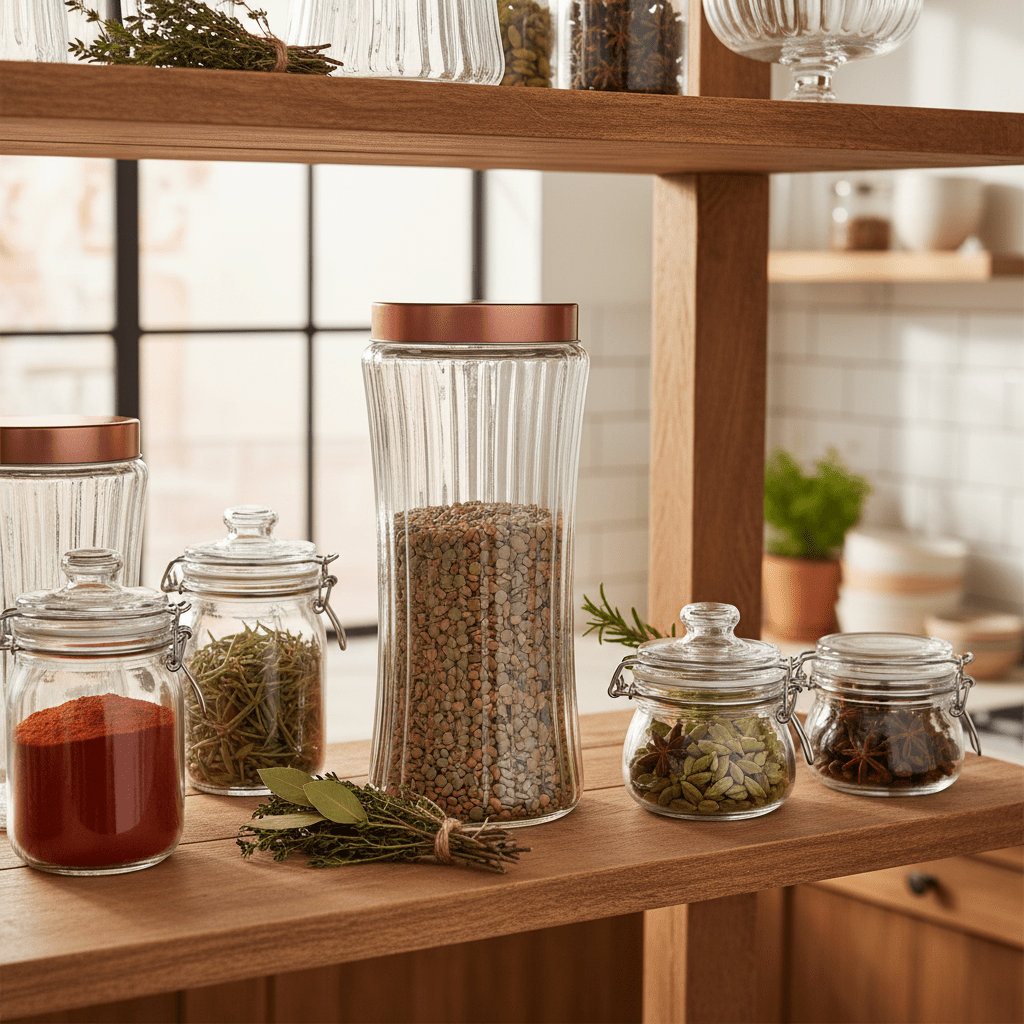 Hamid Ribbed Glass Canister with Rose Gold Metal Lid | 2 Litre | Airtight Storage Jar - Al Kabayel Discount CentreHamid Ribbed Glass Canister with Rose Gold Metal Lid | 2 Litre | Airtight Storage JarJars & Food SaversHAMIDAl Kabayel Discount Centre