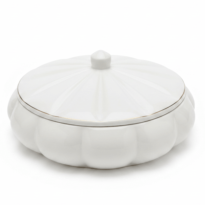 Hamid White Ceramic Candy Box with Lid | Scalloped Petal Design | 10.25cm - Al Kabayel Discount CentreHamid White Ceramic Candy Box with Lid | Scalloped Petal Design | 10.25cmJars & Food SaversHAMIDAl Kabayel Discount Centre