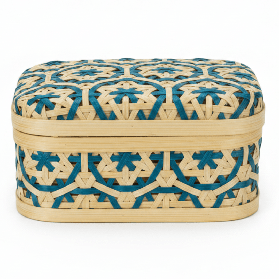 Handwoven Rectangle Bamboo Rattan Storage Box with Geometric Pattern | Decorative Organizer Box | 17×12×8 cm | - Al Kabayel Discount CentreHandwoven Rectangle Bamboo Rattan Storage Box with Geometric Pattern | Decorative Organizer Box | 17×12×8 cm |RattansAKDCAl Kabayel Discount Centre