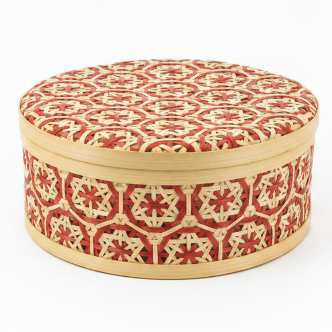 Handwoven Round Bamboo Rattan Storage Box with Lid | Geometric Patterned Decorative Basket | 25cm | - Al Kabayel Discount CentreHandwoven Round Bamboo Rattan Storage Box with Lid | Geometric Patterned Decorative Basket | 25cm |RattansAKDCAl Kabayel Discount Centre
