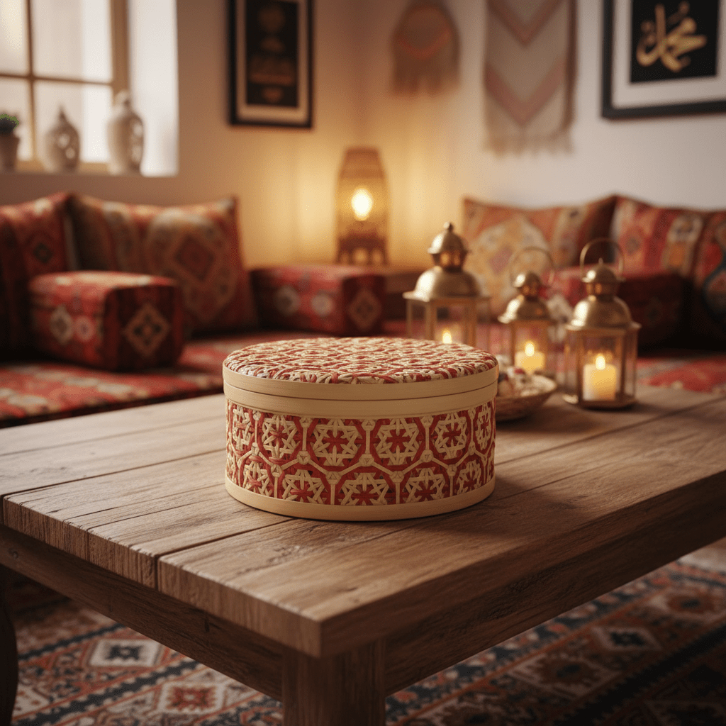 Handwoven Round Bamboo Rattan Storage Box with Lid | Geometric Patterned Decorative Basket | 25cm | - Al Kabayel Discount CentreHandwoven Round Bamboo Rattan Storage Box with Lid | Geometric Patterned Decorative Basket | 25cm |RattansAKDCAl Kabayel Discount Centre
