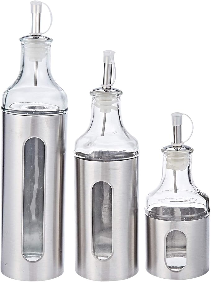 Harmony 2724623293622 Or027 3Pieces Oil And Vinegar Bottle Set, Silver, W 28.2 X H 21.2 D 7.0 Cm - Al Kabayel Dicount CenterHarmony 2724623293622 Or027 3Pieces Oil And Vinegar Bottle Set, Silver, W 28.2 X H 21.2 D 7.0 CmOrganizers & AccessoriesharmonyAl Kabayel Dicount Center