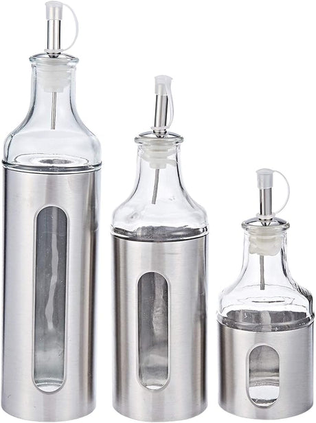 Harmony 2724623293622 Or027 3Pieces Oil And Vinegar Bottle Set, Silver, W 28.2 X H 21.2 D 7.0 Cm - Al Kabayel Dicount CenterHarmony 2724623293622 Or027 3Pieces Oil And Vinegar Bottle Set, Silver, W 28.2 X H 21.2 D 7.0 CmOrganizers & AccessoriesharmonyAl Kabayel Dicount Center
