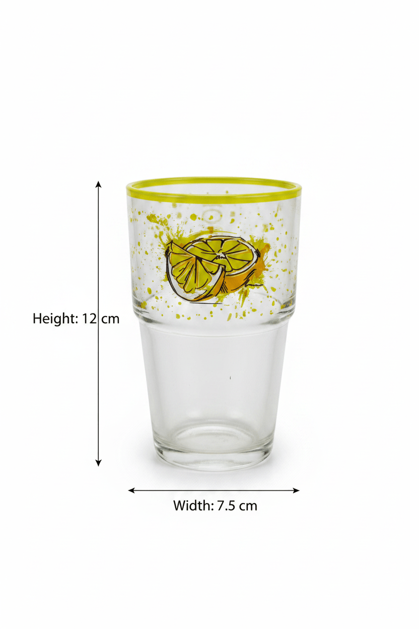 Hervin Glass Tumbler 350cc – Lemon Print | 12×7.5cm - Al Kabayel Discount CentreHervin Glass Tumbler 350cc – Lemon Print | 12×7.5cmTumblersHERVINAl Kabayel Discount Centre