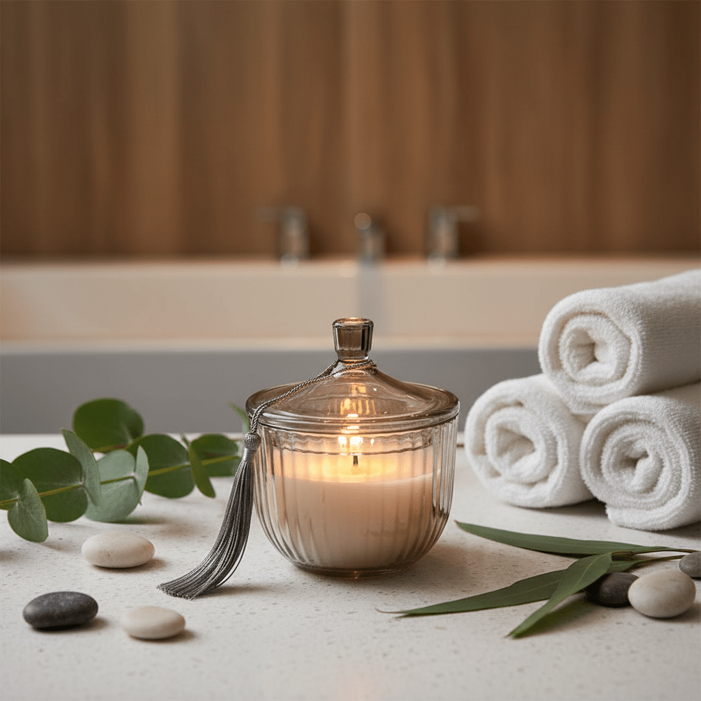 Home Fragrance Bay Leaf & Lime Refreshing Scented Candle with Premium Glass Jar – 10 cm - Al Kabayel Discount CentreHome Fragrance Bay Leaf & Lime Refreshing Scented Candle with Premium Glass Jar – 10 cmHome FragrancesHOME FRAGRANCEAl Kabayel Discount Centre
