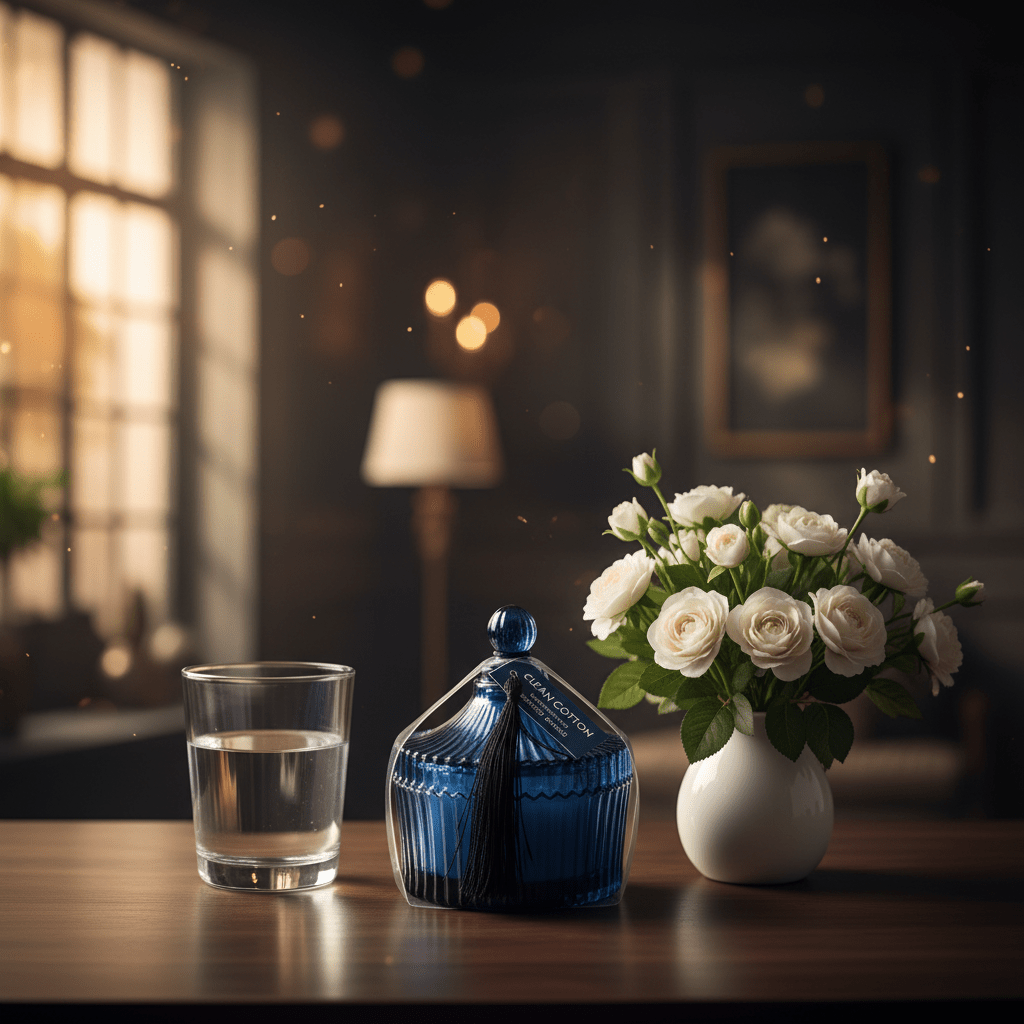 Home Fragrance Clean Cotton Fresh Aroma Scented Candle with Elegant Glass Jar – 10 cm - Al Kabayel Discount CentreHome Fragrance Clean Cotton Fresh Aroma Scented Candle with Elegant Glass Jar – 10 cmHome FragrancesHOME FRAGRANCEAl Kabayel Discount Centre