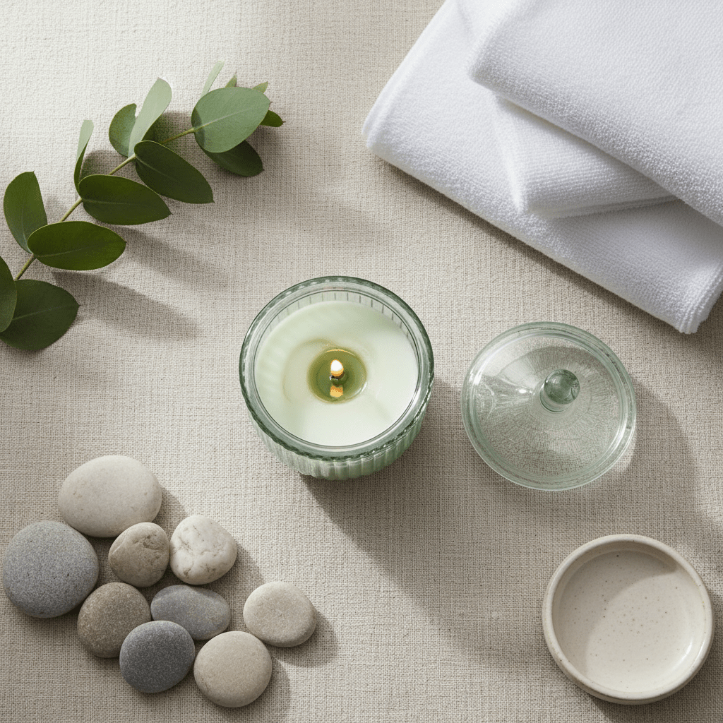 Home Fragrance Eucalyptus & Mint Relaxing Aromatherapy Candle with Glass Jar – 12 cm - Al Kabayel Discount CentreHome Fragrance Eucalyptus & Mint Relaxing Aromatherapy Candle with Glass Jar – 12 cmHome FragrancesHOME FRAGRANCEAl Kabayel Discount Centre