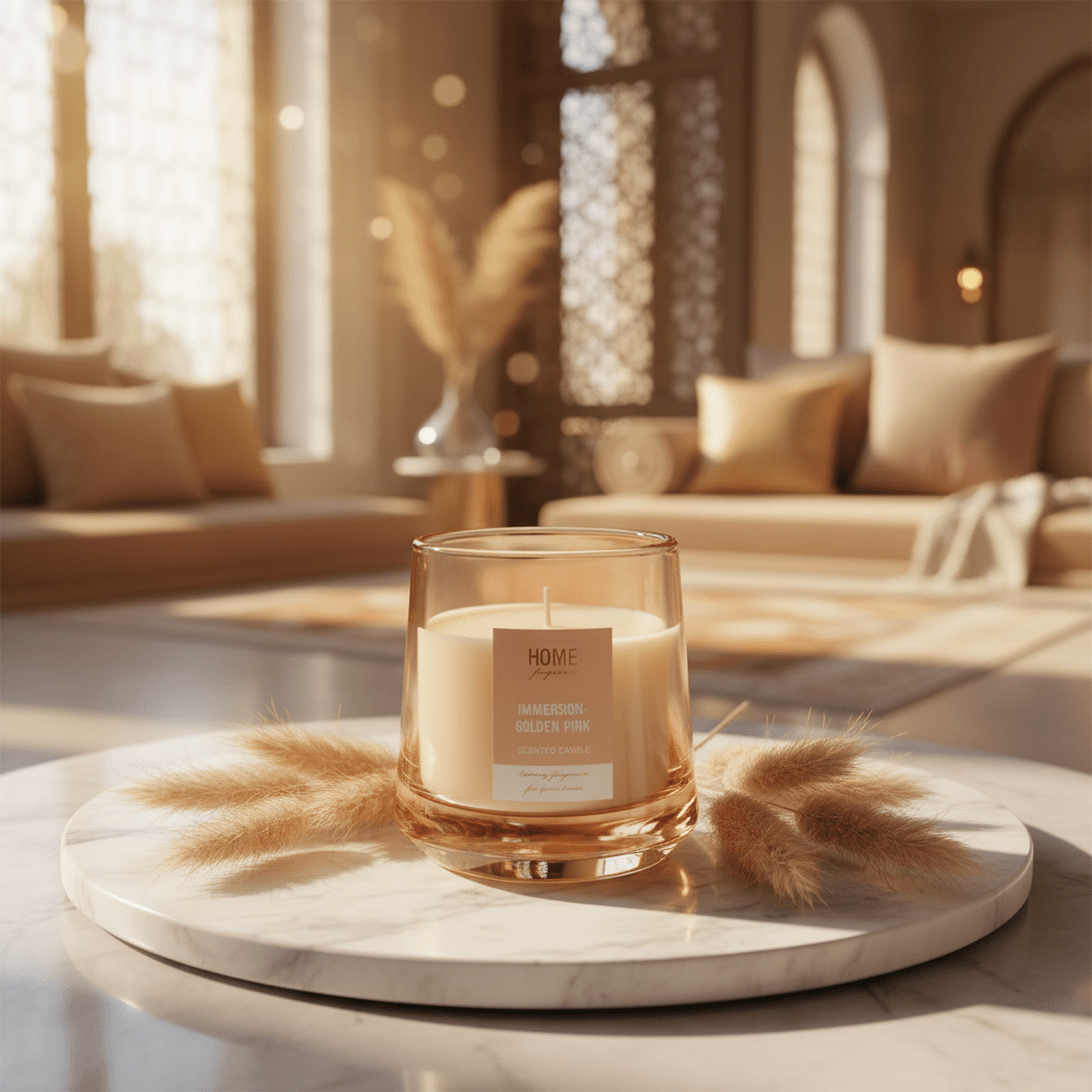 Home Fragrance Immersion & Golden Pink Premium Decorative Aroma Candle – 12 × 10 cm - Al Kabayel Discount CentreHome Fragrance Immersion & Golden Pink Premium Decorative Aroma Candle – 12 × 10 cmHome FragrancesHOME FRAGRANCEAl Kabayel Discount Centre