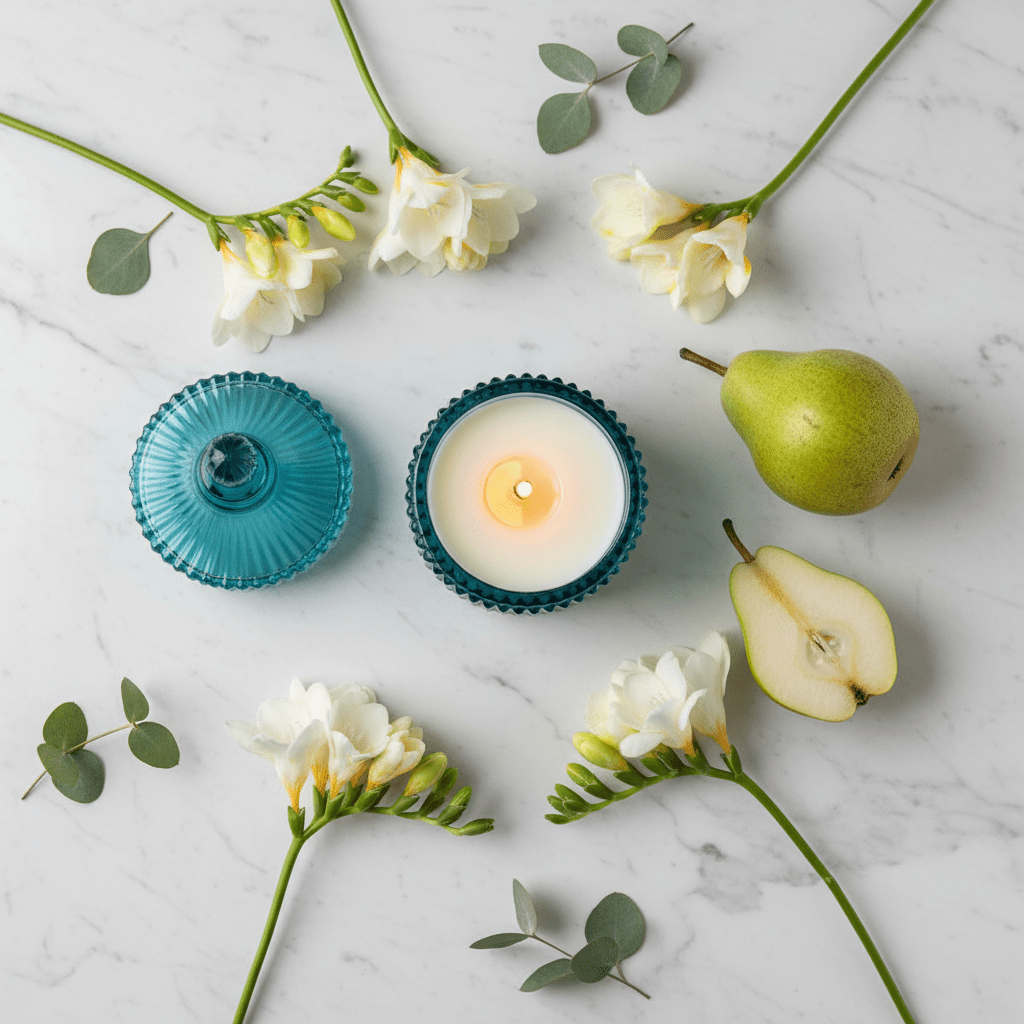 Home Fragrance Pear & Freesia Floral Scented Candle with Decorative Glass Jar – 10 cm - Al Kabayel Discount CentreHome Fragrance Pear & Freesia Floral Scented Candle with Decorative Glass Jar – 10 cmHome FragrancesHOME FRAGRANCEAl Kabayel Discount Centre