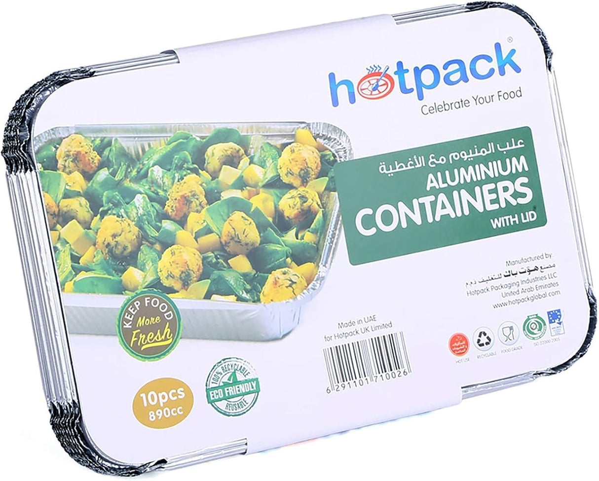 Hotpack 10pcs Rectangular Aluminium Containers with Lid 890cc - Al Kabayel Discount CentreHotpack 10pcs Rectangular Aluminium Containers with Lid 890ccDisposablesHOTPACKAl Kabayel Discount Centre