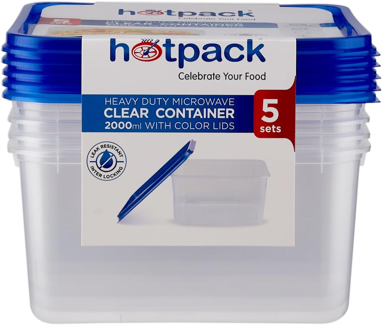 Hotpack Heavy Duty Microwave Clear Container 2000ml with Multicolour Lids, 5 Sets - Al Kabayel Discount CentreHotpack Heavy Duty Microwave Clear Container 2000ml with Multicolour Lids, 5 SetsFood ContainersHOTPACKAl Kabayel Discount Centre