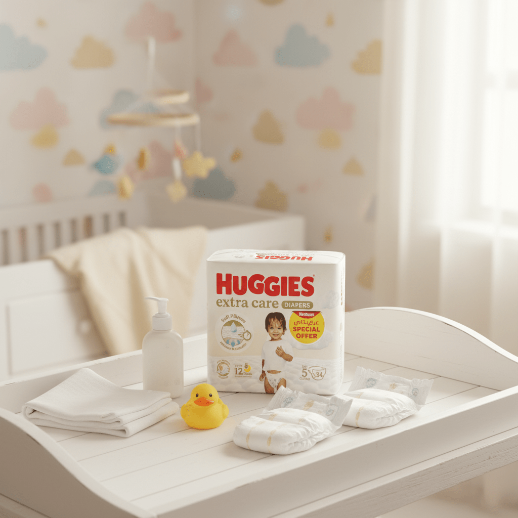 Huggies Extra Care Diapers | Size 5 (12–22 kg) | 34 Pcs | Soft Pillows Technology | Up to 12 Hours Overnight Protection - Al Kabayel Discount CentreHuggies Extra Care Diapers | Size 5 (12–22 kg) | 34 Pcs | Soft Pillows Technology | Up to 12 Hours Overnight ProtectionBaby ProductsHUGGIESAl Kabayel Discount Centre