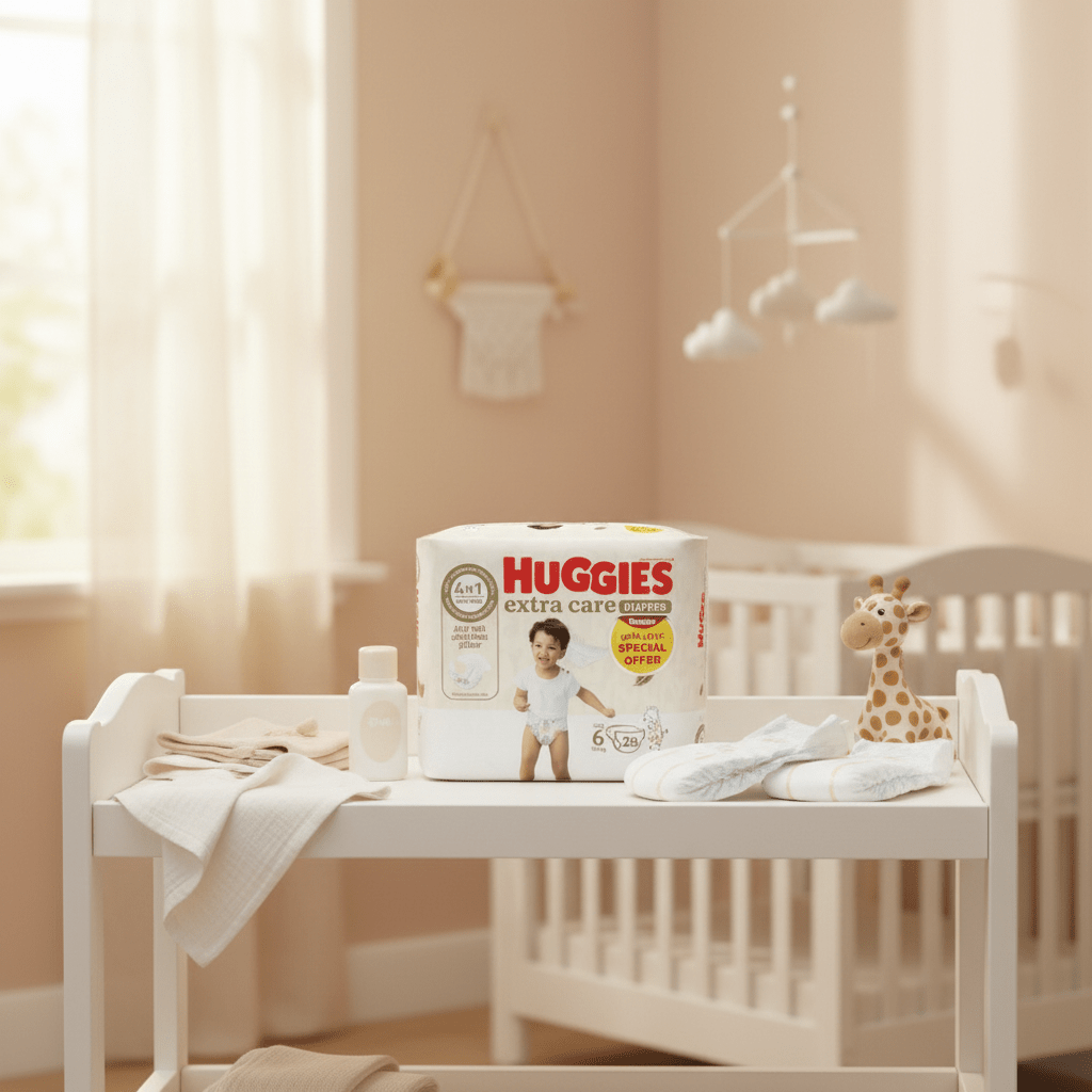Huggies Extra Care Diapers | Size 6 (15 kg+) | 28 Pcs | 4 - in - 1 Skin Care | Airy Soft Absorbent Pillow | Dermatologically Tested - Al Kabayel Discount CentreHuggies Extra Care Diapers | Size 6 (15 kg+) | 28 Pcs | 4 - in - 1 Skin Care | Airy Soft Absorbent Pillow | Dermatologically TestedBaby ProductsHUGGIESAl Kabayel Discount Centre