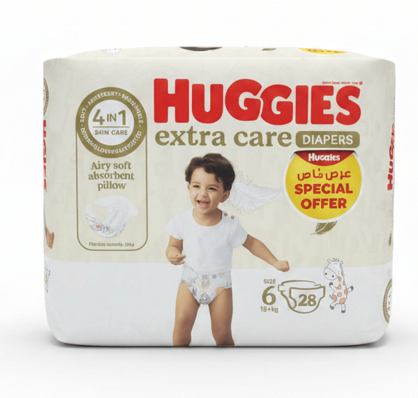 Huggies Extra Care Diapers | Size 6 (15 kg+) | 28 Pcs | 4 - in - 1 Skin Care | Airy Soft Absorbent Pillow | Dermatologically Tested - Al Kabayel Discount CentreHuggies Extra Care Diapers | Size 6 (15 kg+) | 28 Pcs | 4 - in - 1 Skin Care | Airy Soft Absorbent Pillow | Dermatologically TestedBaby ProductsHUGGIESAl Kabayel Discount Centre