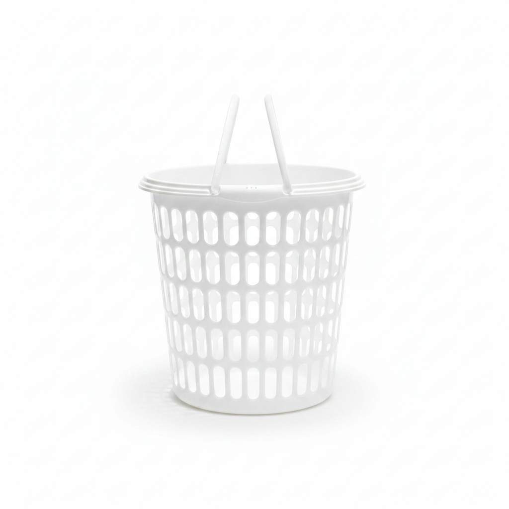 Sarvah White Plastic Laundry Basket with Handles - 38×38 cm