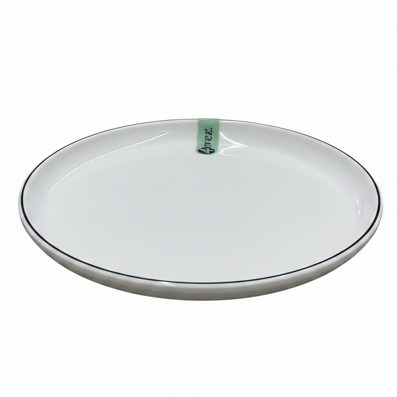 4Ever White Melamine Dessert Plate with Black Rim — 10.75 Inch