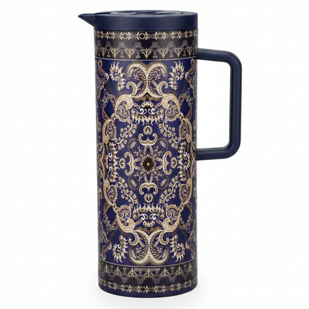 Hobby Lobby Navy Blue & Gold Vacuum Flask | Hot & Cold Beverage Server | 1 Litre
