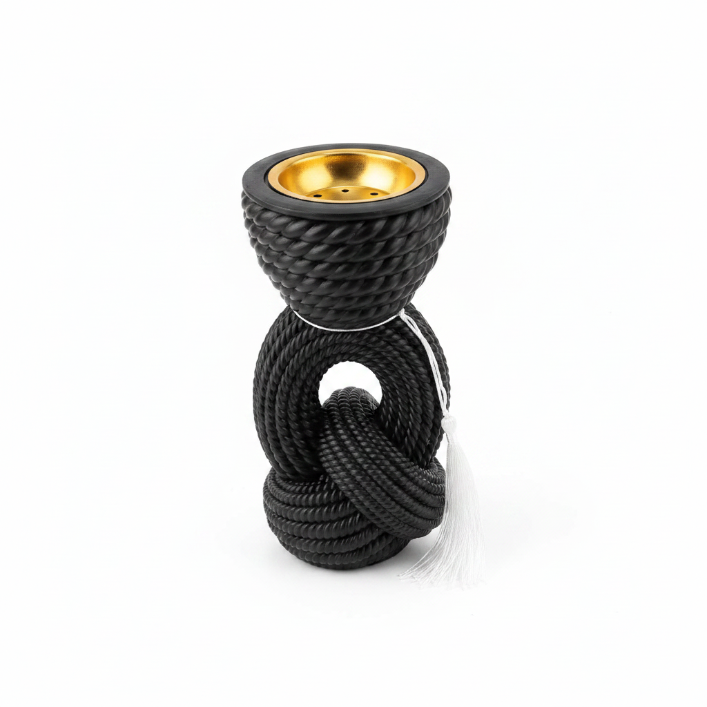 Chalk Rope Knot Incense Burner 17×5 cm - White / Cream / Black