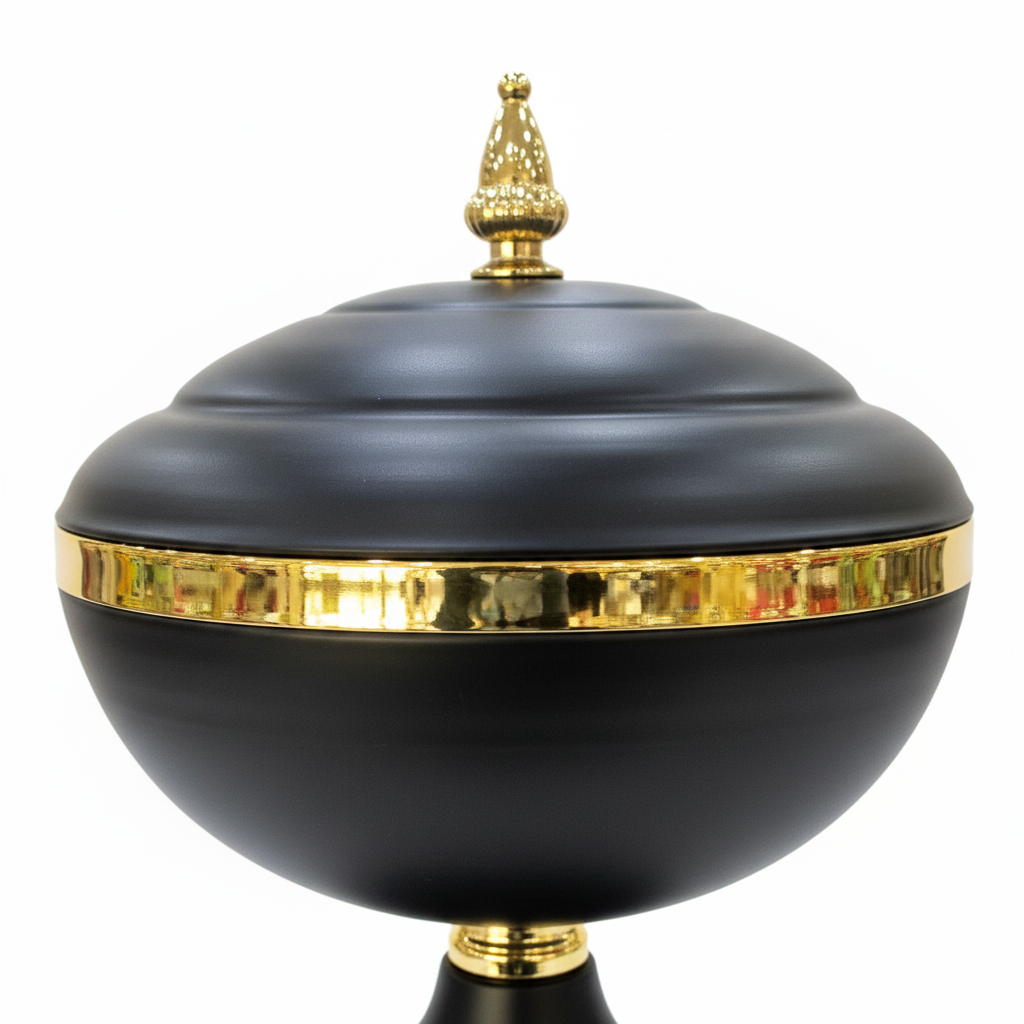 Black & Gold Metal Footed Candy Bowl with Lid - 18×18 cm