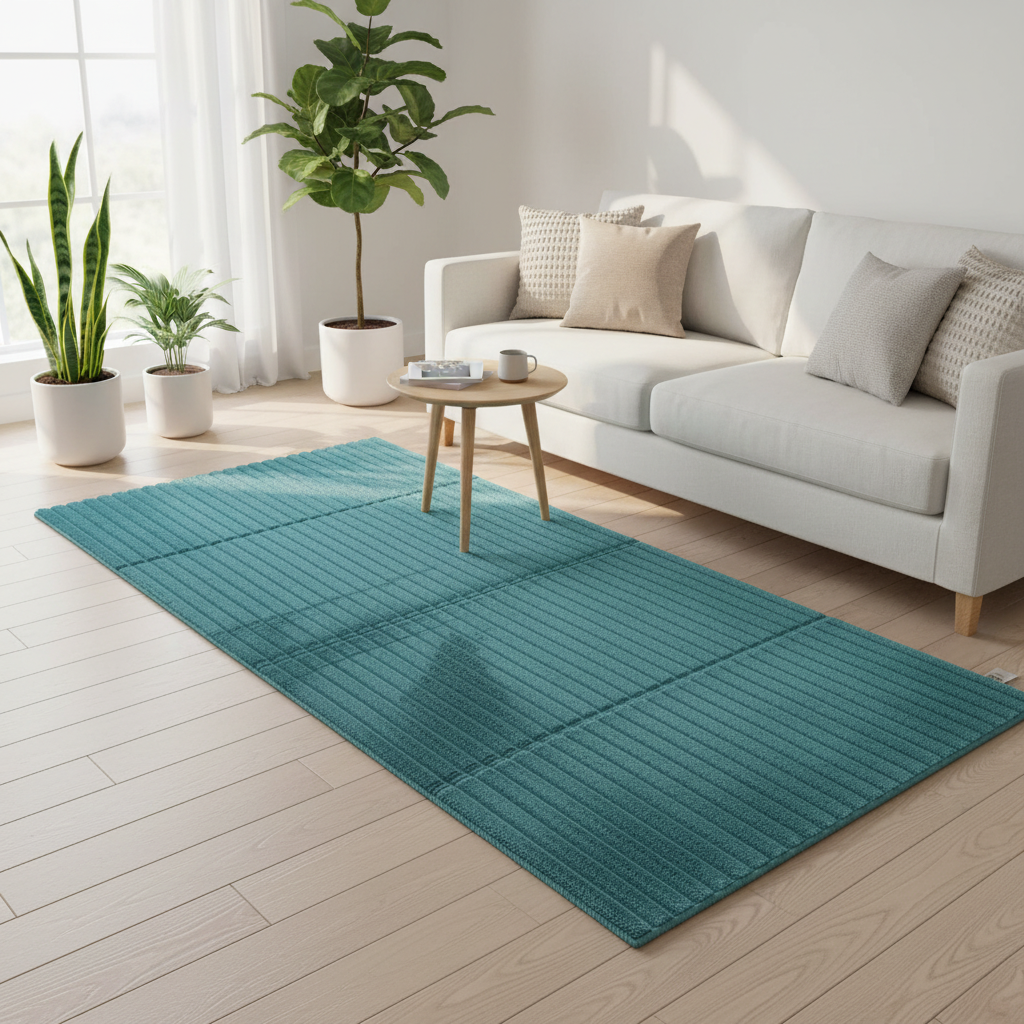 Threshold Striped Polyester Carpet - 80 × 180 cm - Teal Blue / Grey