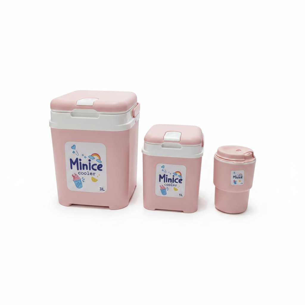 Minice Cooler Box Set of 3 – 3L / 1L / 320ml – Grey / Beige / Pink