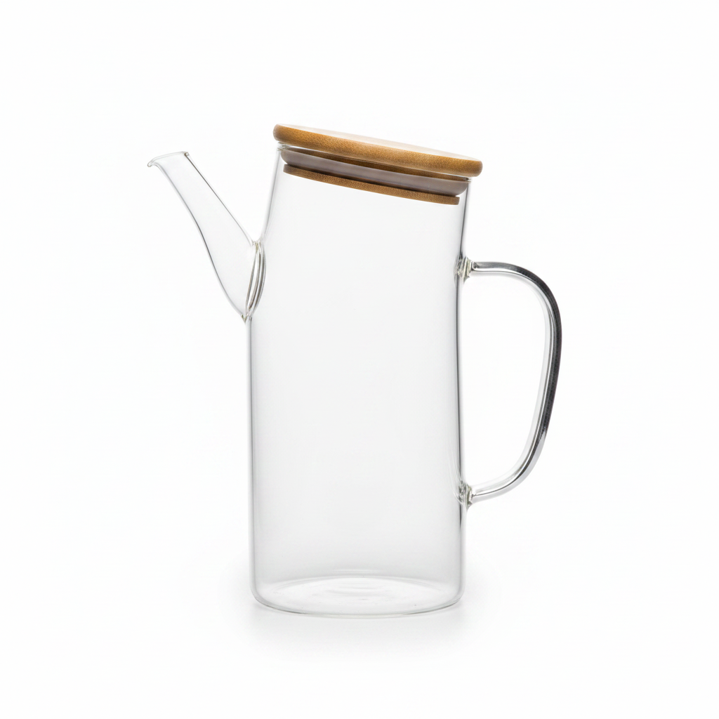 ear Glass Oil Dispenser Pot with Bamboo Lid – 1 Litre