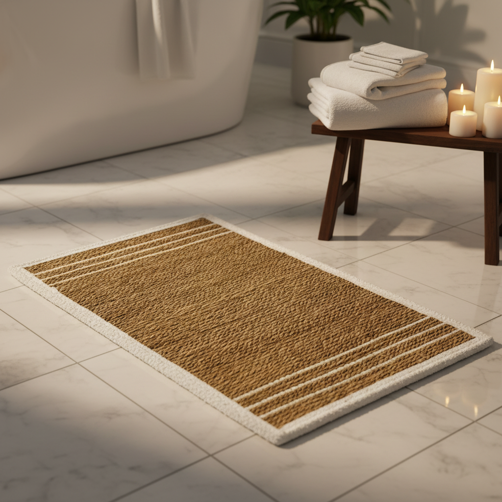 Rectangular Seagrass Mat Natural Braided Rug with White Border - 60×80 cm